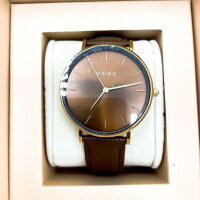 Burker Watches Ruby Petite Gold Ladies Wristwatch, Ruby Petite model, gold-tone case, brown leather strap, elegant design