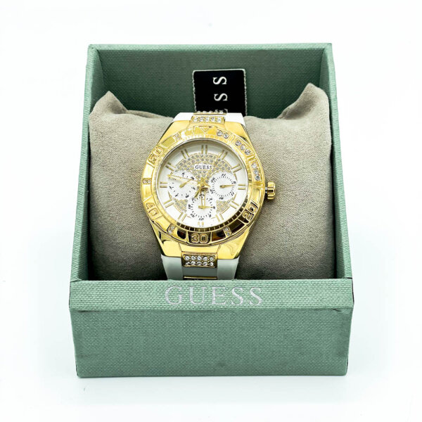Guess W0653L3 womens watch, stainless steel case, leather strap, analog, waterproof, elegant design for everyday and leisure.
