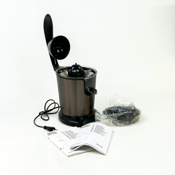 BLACK+DECKER BXJB1201E elektrische Zitruspresse, 350 W, 0,65 L, AC-Pro Motor, 2 Presskegel, Direktfluss, Tropf-Stopp, BPA-frei, spülmaschinengeeignet
