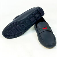 Gucci Herren Mokassin AAFU2, dunkelblaues Leder, Größe 40, Web-Detail, eleganter Slipper