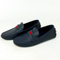 Gucci mens moccasin AAFU2, size 42, dark blue leather, web detail, elegant slipper