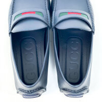 Gucci mens moccasin AAFU2, size 42, dark blue leather, web detail, elegant slipper