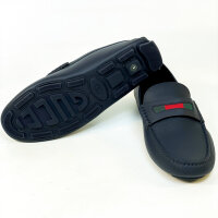 Gucci mens moccasin AAFU2, size 42, dark blue leather, web detail, elegant slipper