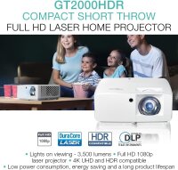Optoma GT2000HDR projector, DLP, 3500 ANSI lumens, Full HD 1080p, 3D-capable, short throw, HDR support