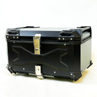 Aluminum motorcycle top case, black waterproof travel case, helmet storage, robust, lockable