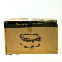 Aluminum motorcycle top case, black waterproof travel case, helmet storage, robust, lockable