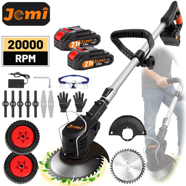 Jemi JM-GCJ024 lawn trimmer, 21V battery, 1.5Ah, cordless garden trimmer, lightweight, adjustable
