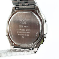 Casio A1000A-7EF, digital wristwatch, silver, stainless steel case and bracelet, water-resistant, retro design