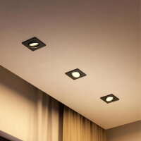 Philips Peridot LED GU10 3er-Set, quadratische Einbaustrahler, schwarz, Aluminium, versenkbar, Deckenleuchte