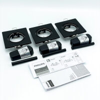 Philips Peridot LED GU10 3er-Set, quadratische Einbaustrahler, schwarz, Aluminium, versenkbar, Deckenleuchte