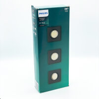 Philips Peridot LED GU10 3er-Set, quadratische Einbaustrahler, schwarz, Aluminium, versenkbar, Deckenleuchte