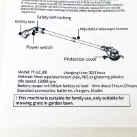 YY-GCJ00 Cordless Grass Trimmer 12V 98VF, Telescopic, Lawn Edger, Brush Cutter Set, Adjustable, Cordless