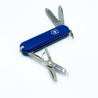 Victorinox small blue pocket tool, compact Swiss multi-tool with versatile functions