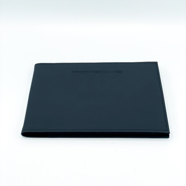 Porsche Dokumentenmappe WWM 210 715N, 22x16,5 cm, schwarze Echtleder-Bordmappe, edle Aufbewahrung für Fahrzeugunterlagen