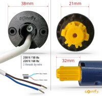 Somfy Sonesse 40 RTS 6/20 VVF Rohrmotor, 6 Nm, 20 U/min, 3 m Kabel, Funk, für Innenrollos, Vision, Zebra, Day & Night