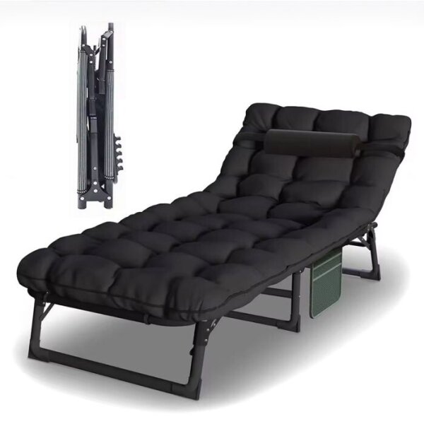 Sun lounger KL3 Black, foldable, with cushion, adjustable lounger for garden and terrace