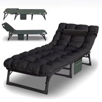Sun lounger KL3 Black, foldable, with cushion, adjustable lounger for garden and terrace