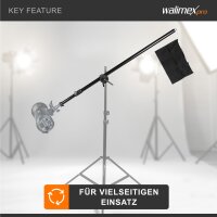 Walimex Pro Deluxe Boom Stand, 120–220 cm, studio tripod with counterweight bag, height adjustable, aluminum/plastic, black