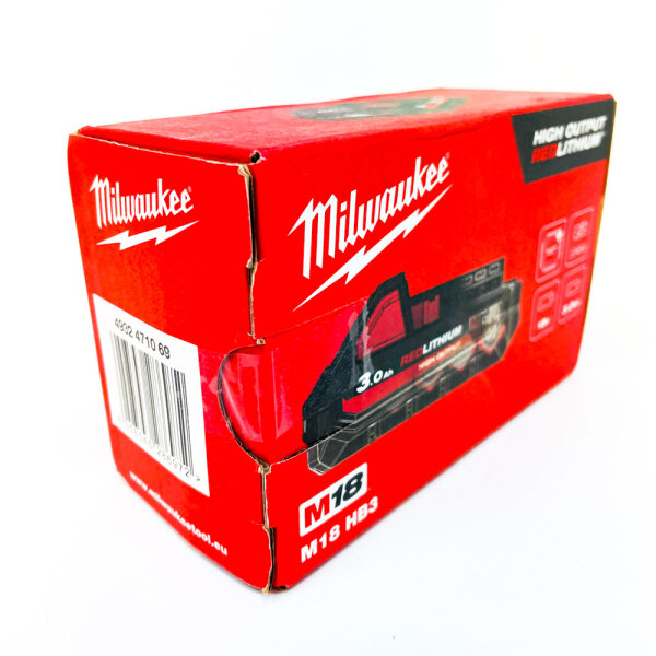 Milwaukee M18 HB3 battery 3.0 Ah 18V Li-Ion, High Output, model 4932471069, compact, powerful