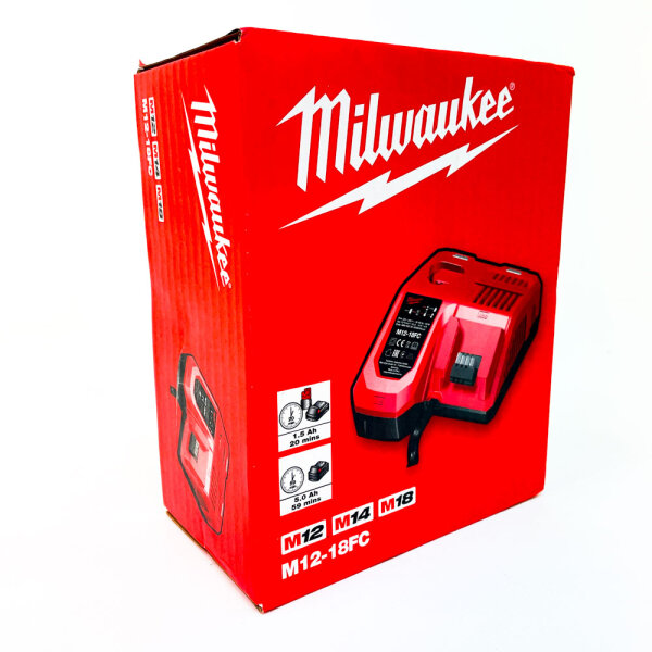 Milwaukee battery charger 4932451079, compatible with M12/M14/M18 Li-ion batteries, fast charger, system accessory