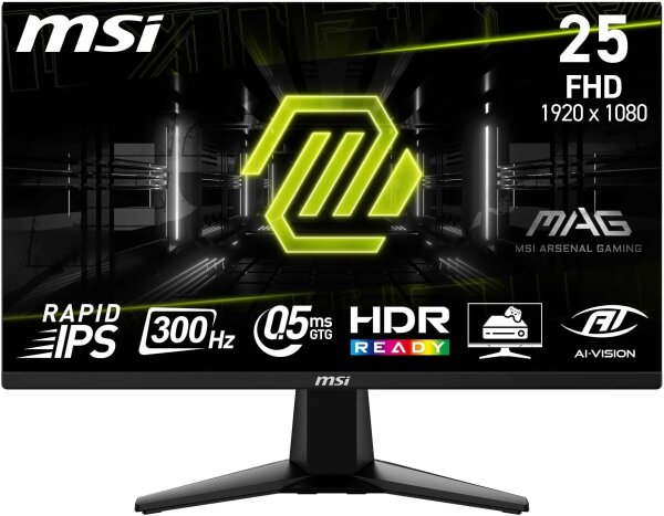 MSI MAG 255XF Gaming-Monitor, 24,5 Zoll, Full HD, 300 Hz, 0,5 ms, Rapid IPS, HDR, 250 nits, Schwarz