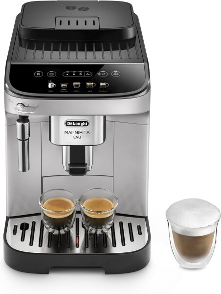 DeLonghi Magnifica Evo ECAM292.33.SB Fully Automatic Coffee Machine, Manual Milk Frother, 5 One-Touch Recipes, Soft-Touch Control Panel, Black/Silver