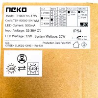 NEKO T100 Pro LED Einbaustrahler 17W, 2000lm, 3000K, 50° Abstrahlwinkel, IP54, weiß