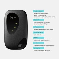 TP-Link M7200 mobiler 4G/LTE-Router, WLAN-Hotspot, 150 Mbit/s Download, 50 Mbit/s Upload, 2000 mAh Akku, Schwarz