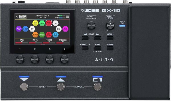 BOSS GX-10 guitar and bass effects processor, GX-100 sound engine, touchscreen, 32 amps, 170 effects, multi-footswitch, expression pedal