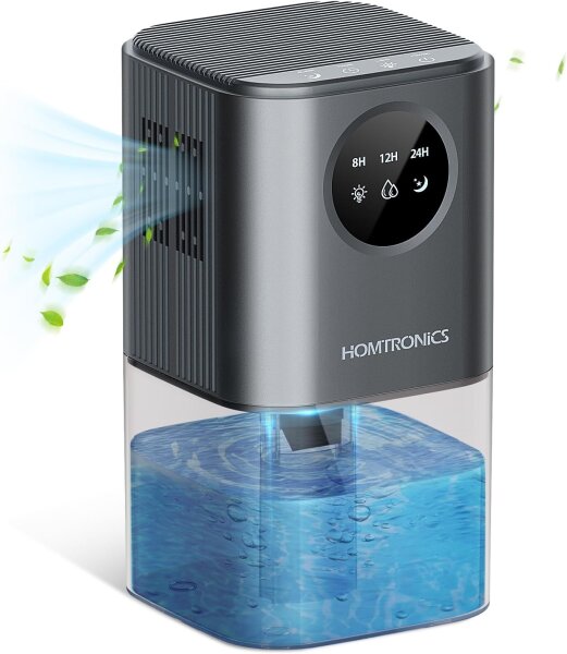 HOMTRONICS B221 Luftentfeuchter, 1700 ml, Anti-Schimmel, 7-farbiges LED-Licht, Timer 8/12/24h, leise, energiesparend