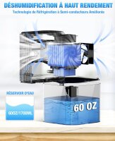 HOMTRONICS B221 Luftentfeuchter, 1700 ml, Anti-Schimmel, 7-farbiges LED-Licht, Timer 8/12/24h, leise, energiesparend