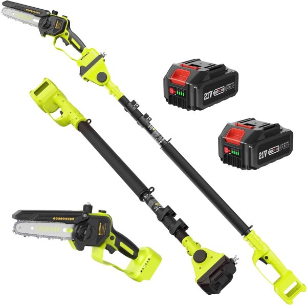 Supstable Mini-Kettensäge 15 cm, Akku-Astsäge teleskopierbar 4,6 m, 2×4000 mAh Akku, 180° schwenkbarer Kopf, kabellos