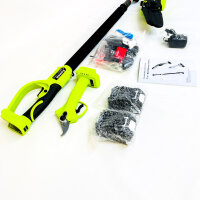Supstable Mini-Kettensäge 15 cm, Akku-Astsäge teleskopierbar 4,6 m, 2×4000 mAh Akku, 180° schwenkbarer Kopf, kabellos