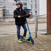 HUDORA Up 200 Scooter, up to 100 kg, foldable aluminum kick scooter, height adjustable, quiet wheels, for children & adults, blue