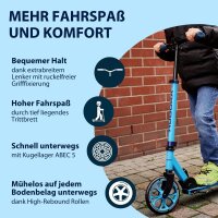 HUDORA Up 200 Scooter, up to 100 kg, foldable aluminum kick scooter, height adjustable, quiet wheels, for children & adults, blue