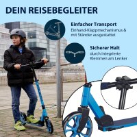 HUDORA Up 200 Scooter, up to 100 kg, foldable aluminum kick scooter, height adjustable, quiet wheels, for children & adults, blue