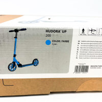 HUDORA Up 200 Scooter, up to 100 kg, foldable aluminum kick scooter, height adjustable, quiet wheels, for children & adults, blue