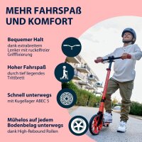 HUDORA Up 200 Scooter, aluminum, up to 100 kg, height-adjustable, foldable, red wheels, for children, teenagers & adults