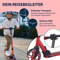 HUDORA Up 200 Scooter, aluminum, up to 100 kg, height-adjustable, foldable, red wheels, for children, teenagers & adults