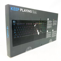 Logitech G213 Prodigy Gaming-Tastatur, QWERTY, schwarz, RGB, programmierbare Tasten, Multimedia-Steuerung, Handballenauflage, spritzwassergeschützt