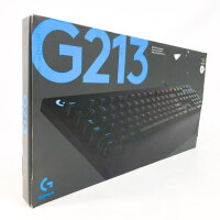 Logitech G213 Prodigy Gaming-Tastatur, QWERTY, schwarz, RGB, programmierbare Tasten, Multimedia-Steuerung, Handballenauflage, spritzwassergeschützt