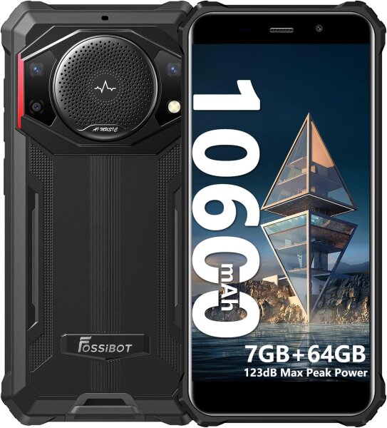 FOSSiBOT F101 P Smartphone, 4GB/64GB, 10.600mAh Akku, 5,45" HD+, 24MP Kamera, 7GB RAM, 512GB erweiterbar, 123dB Lautsprecher, 4G Dual SIM, Face ID, GPS