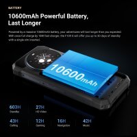 FOSSIBOT F109S Smartphone, 256GB, 6GB RAM, 10600mAh, 6,75" HD+ IPS, 1,32" Rückdisplay, IP68, Octa-Core, 4G, Dual-SIM, 50MP Kamera, NFC, Blau