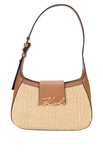 Karl Lagerfeld K/Signature shoulder bag, model A2W30011, natural tan, raffia, 25x15x9 cm, elegant design