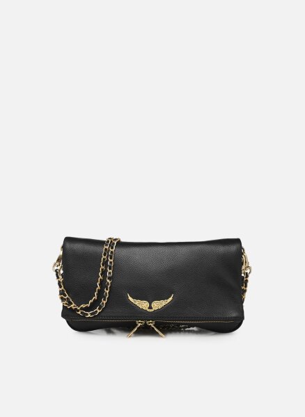 Zadig & Voltaire Rock Bag LWBA00001, leather handbag, grained leather, black and gold, 15x28x2 cm