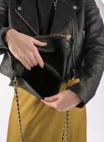 Zadig & Voltaire Rock Bag LWBA00001, leather handbag, grained leather, black and gold, 15x28x2 cm