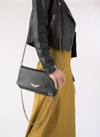 Zadig & Voltaire Rock Bag LWBA00001, leather handbag, grained leather, black and gold, 15x28x2 cm