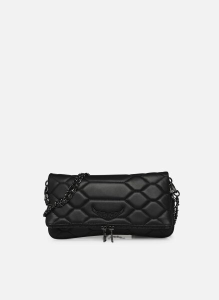 Zadig & Voltaire bag, model LWBA02581, Rock XL Mat Scale Noir, shoulder bag, 15x27x2 cm, black, scale pattern