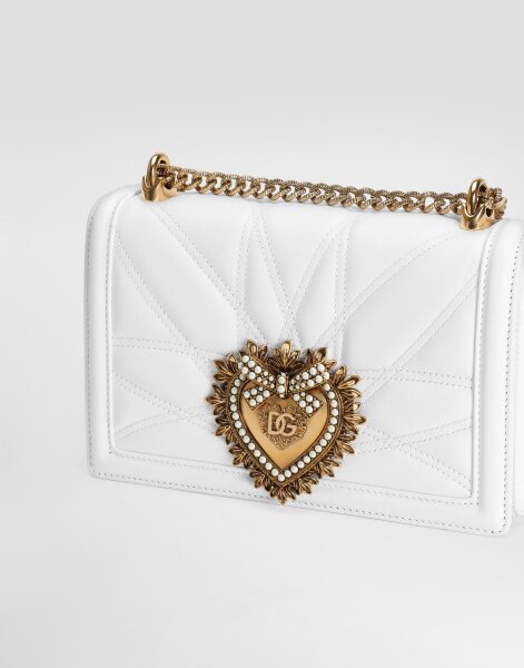Dolce & Gabbana Devotion medium-sized bag, white, 14.5x21x3 cm, heart-shaped closure, shoulder strap, leather