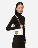 Dolce & Gabbana Devotion medium-sized bag, white, 14.5x21x3 cm, heart-shaped closure, shoulder strap, leather
